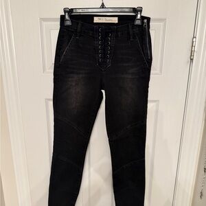 Lace-Up Front Black Jeans